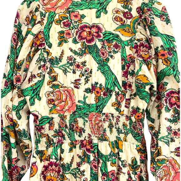 Figue Malina Belted Metallic Birds Floral Paradise Printed Midi Dress $625 Small - Picture 8 of 11